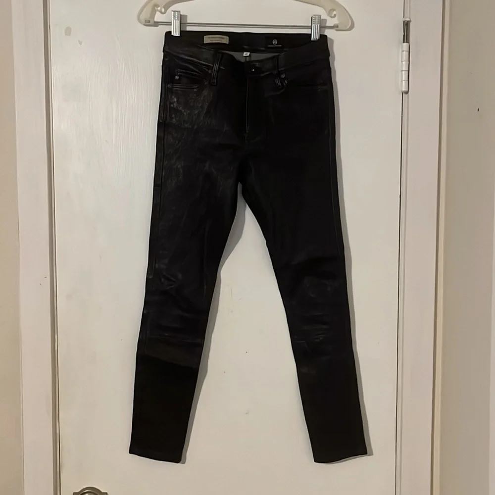 AG Adriano Goldschmied Farrah Black Lamb Leather Pants Size 25